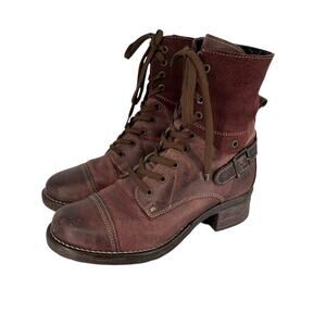 Taos Crave Ankle Boots Wine Size 7-7.5 Block Heel Combat Bikercore Moto